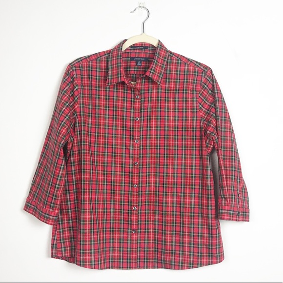 Lands' End Tops - 🍩Lands End No Iron Plaid Button Down Shirt Cherry